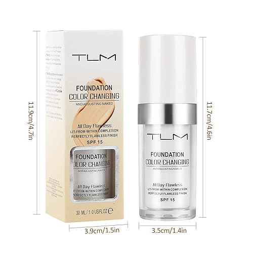 Miniatura 4 de 2 piezas TLM Base líquida que cambia de color con 2 cepillos y 2 cosméticos, esponja impecable, cobertura completa, base de maquillaje facial de