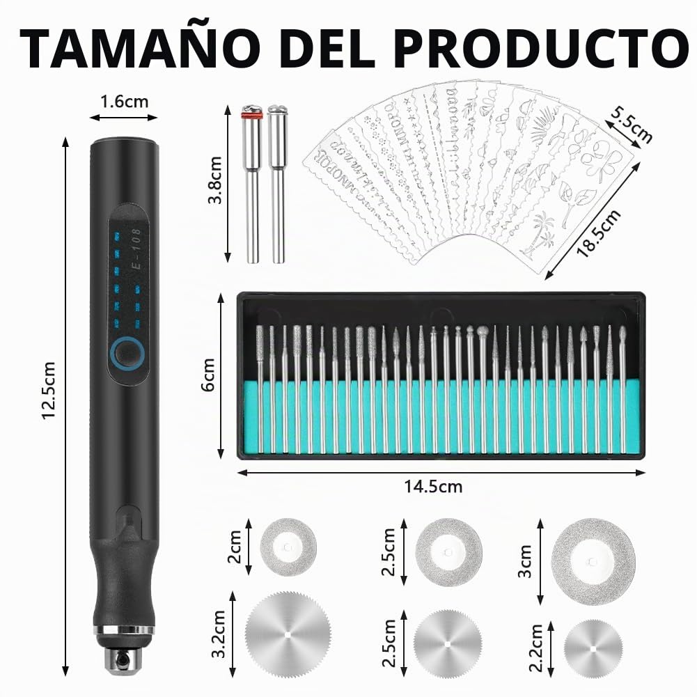 Ainiv Grabado Pluma Herramientas Eléctrico, Recargable Inalámbrico Engraving Pen por USB, DIY Micro Grabador con 30 Herramientas de Tallado Rotativas para Tallar Vidrio, Madera, Metal, Piedra (Negro)