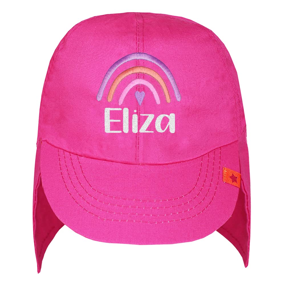 TeddyT's Personalised Rainbow Fuchsia Pink Girl's Baby and Toddler Legionnaire Sun Hat (as8, Age, 12_Months, 24_Months)