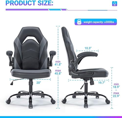 Miniatura 3 de Silla ergonómica resistente para videojuegos, para oficina en casa, con soporte lumbar, respaldo ajustable, reposabrazos abatible y ruedas