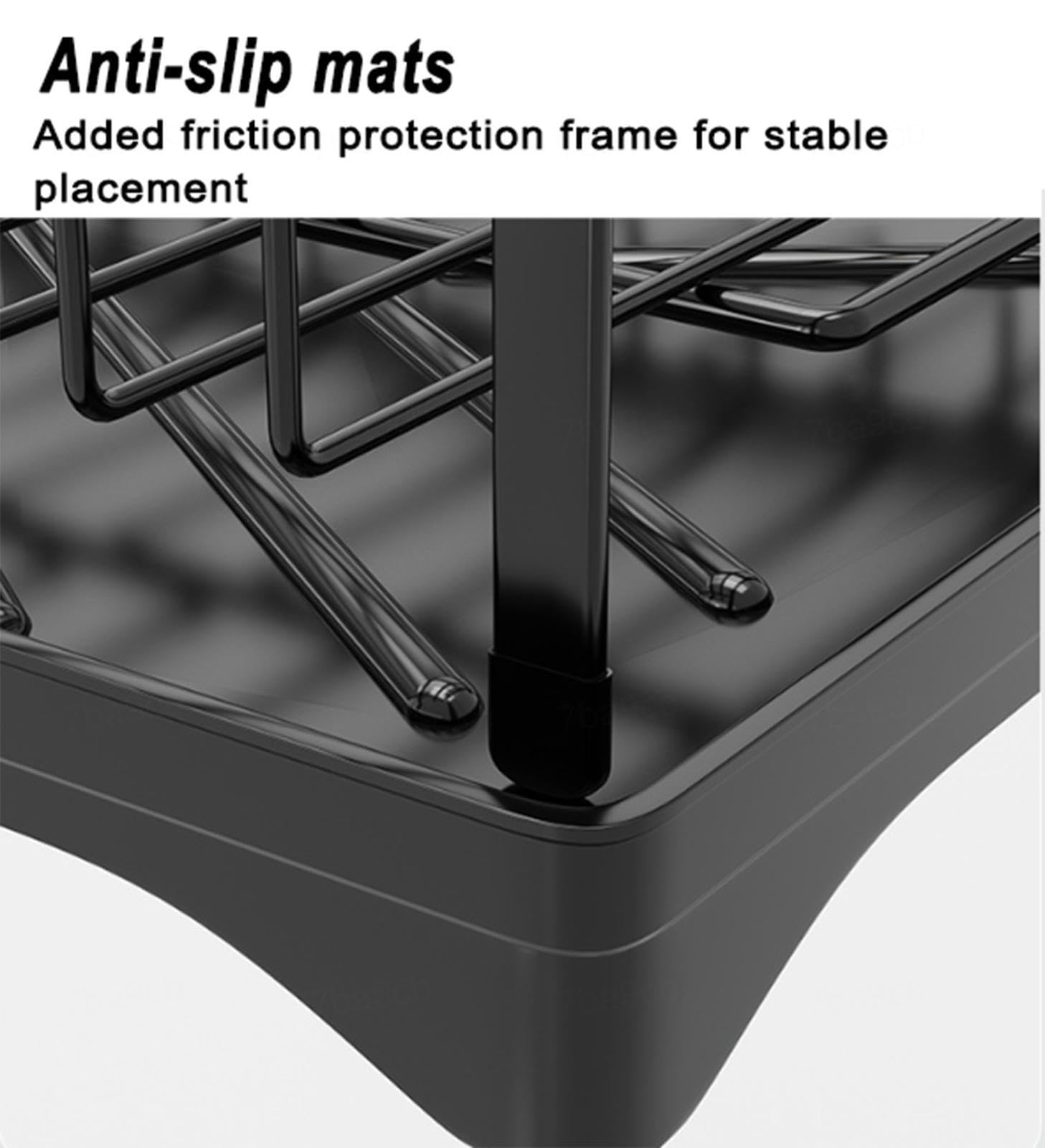 Escurridor de platos para encimera de cocina, estante de platos de 2 niveles con soporte para cubiertos, estante de drenaje grande con bandeja de goteo, estante de drenaje giratorio de 360 grados