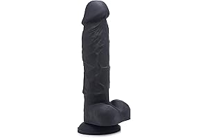 Strap U Power Pecker 7" Black Silicone Dildo with Balls