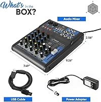 Vista 9 de Pyle Mezclador de audio profesional Placa de sonido Interfaz de sistema de consola de 4 canales USB digital Bluetooth MP3 Entrada de computadora 48V