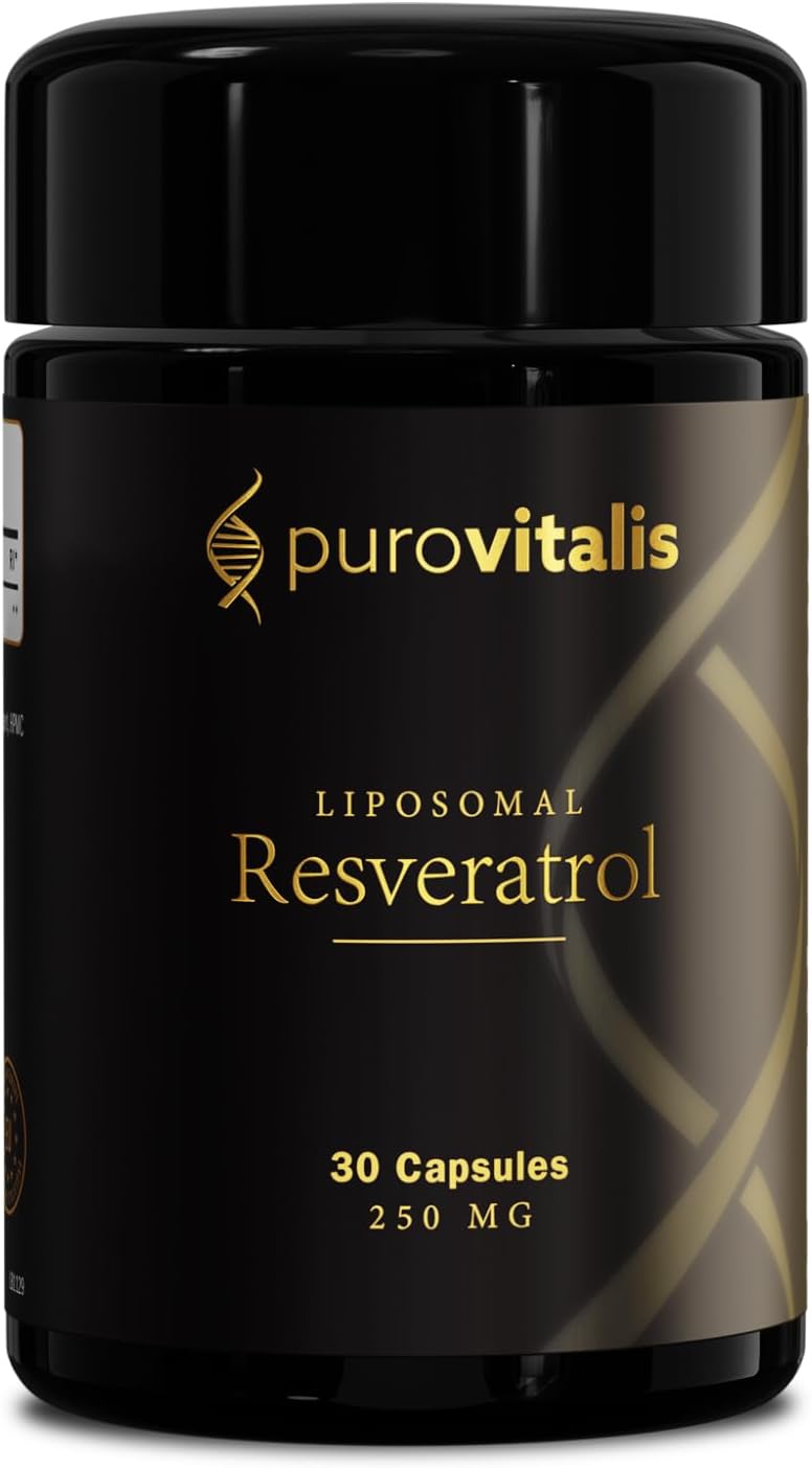 PUROVITALIS Liposomal Resveratrol 250mg, 30 Servings (30 Vegan Capsules), High Purity Trans-resveratrol Antioxidant Supplement