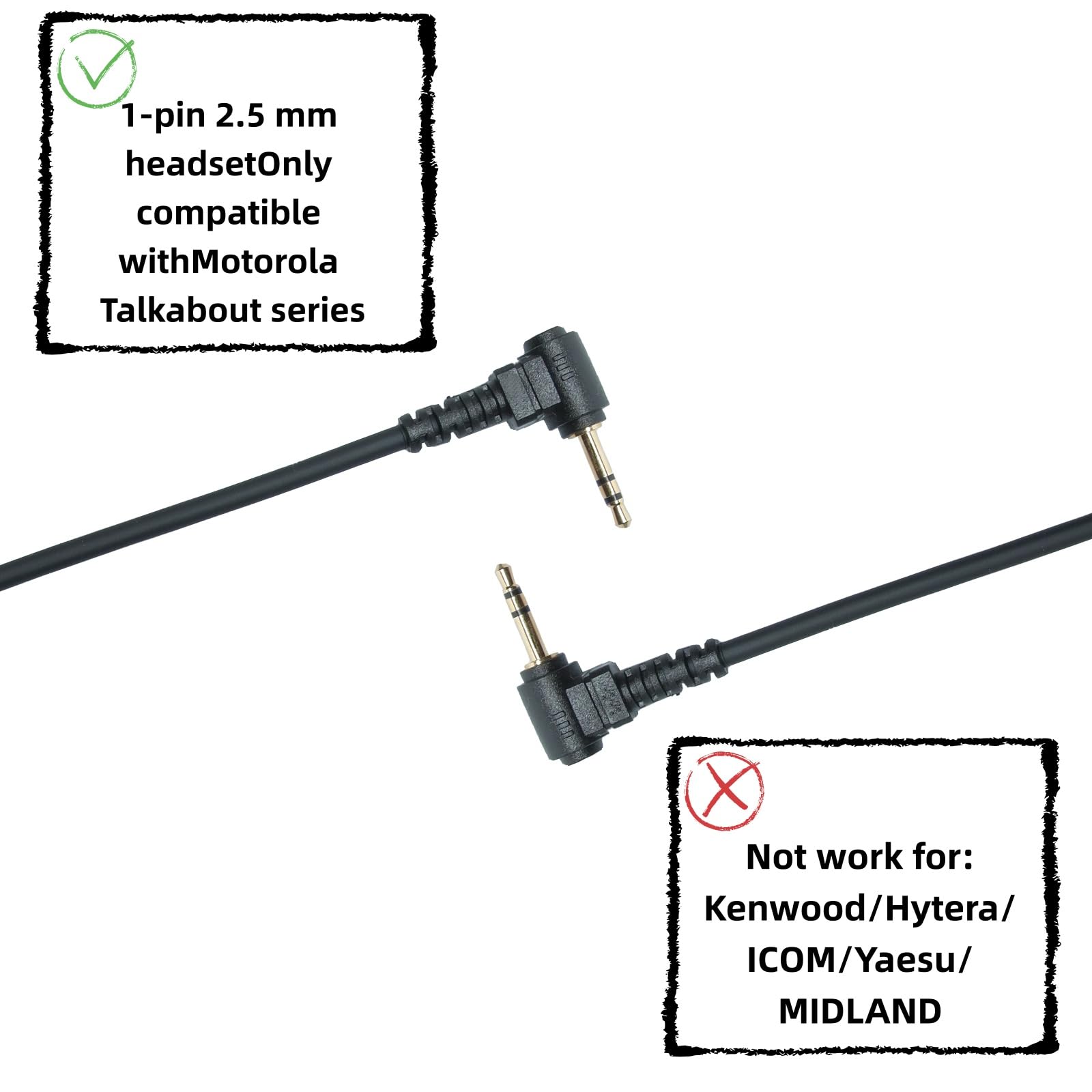 10 sztuk 2,5 mm 1-pinowe krótkofalówki słuchawki z mikrofonem PTT kompatybilne z T600/T260/T200 Talkabout dwukierunkowe radiotelefony w kształcie litery D