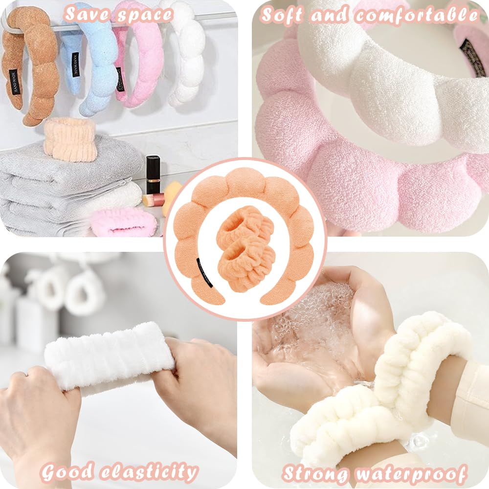 Opaski spa do mycia twarzy, zestaw na nadgarstek, gąbka, makijaż, pielęgnacja skóry, opaska na nadgarstek, bąbelki, miękki ręcznik frotte, opaska do włosów dla kobiet, puszyste nakrycia głowy,