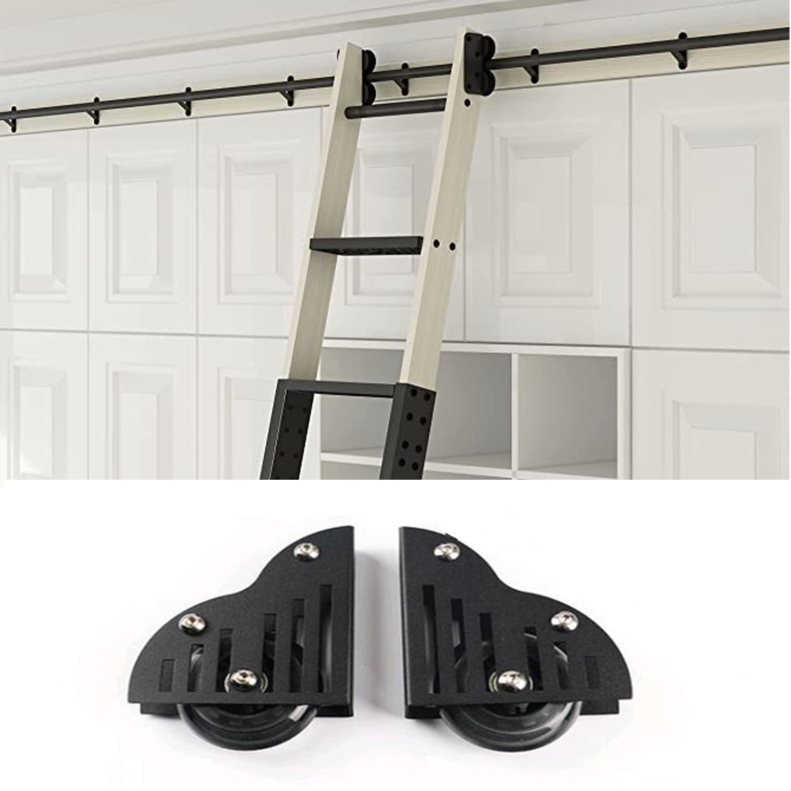 LWJSOCP Sliding Hardware Rolling Library Ladder Kit - No Ladder Needed, Easy Installation for Home and Office Libraries