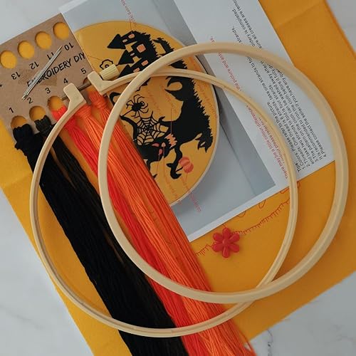 Miniatura 2 de Esffaci Kit de iniciación de bordado para adultos principiantes con patrón de castillo de araña de calabaza de Halloween, juego de punto de cruz