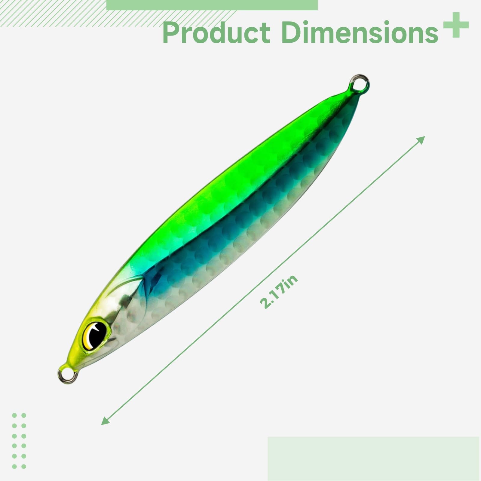 Lot de 3 leurres de pêche 16 g, jigs Strass pour Eau salée, Feuille de Saule, coulée Rapide, Lancer lointain, cuiller métallique, hameçon métal, Finition Vert Lumineux, pour pêche en Profondeur