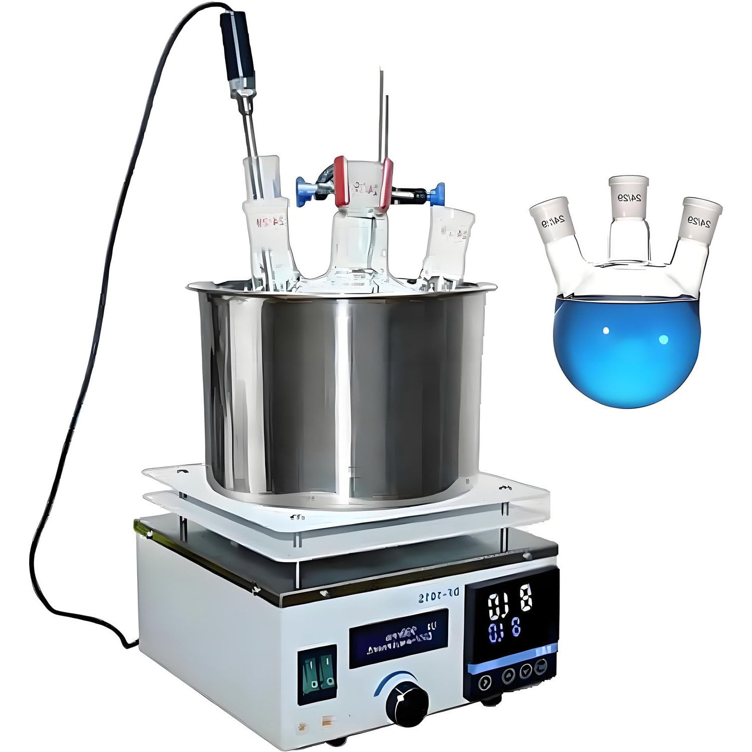 3L/5L/10L/15L Labor-Wasser-/Ölbad mit digitaler LED-Anzeige, Heizplatte mit Rührfunktion (Edelstahl 304), Drehzahlregelung bis 2450 U/min – für Haushalt, Labor und Schule 15L-110V