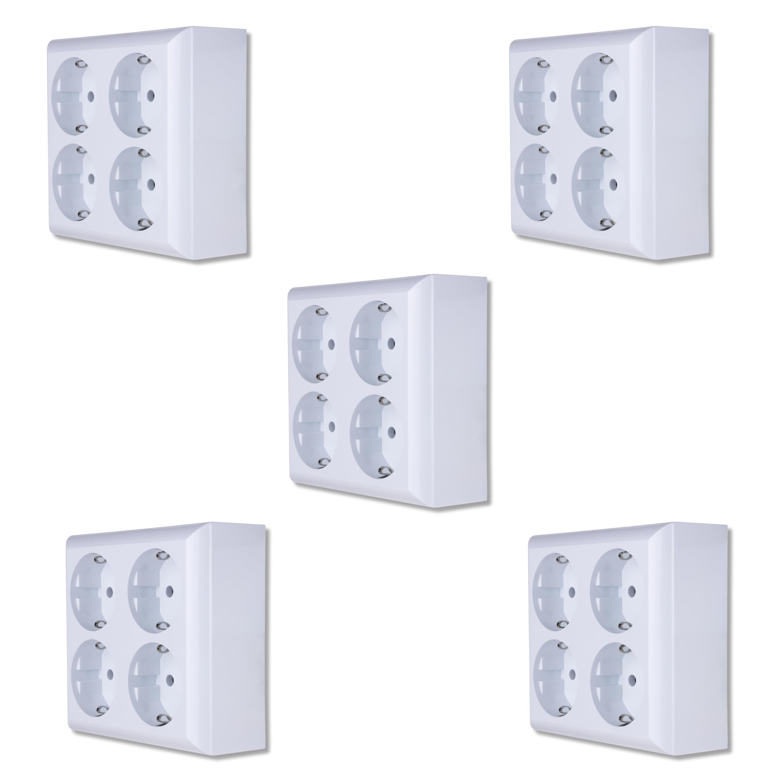 REV PlanoLuxe Lot de 5 prises pour montage en saillie avec cadre et insert, 4 prises, blanc