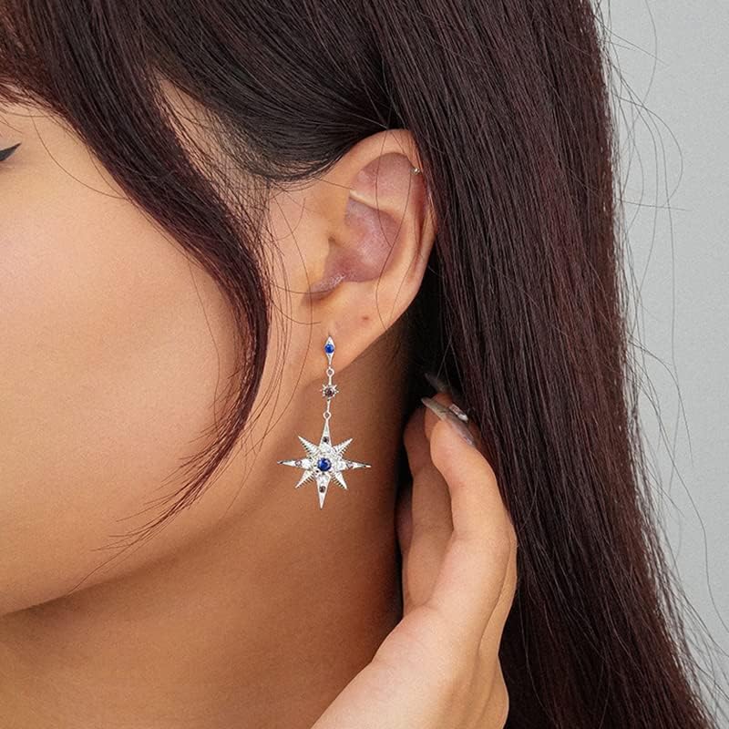 14K Gold Moissanite Moon Star Drop Earrings,Dainty Moon Star Asymmetrical Style Dangle Earrings,Fashion Jewelry Gift for Her - Image 3