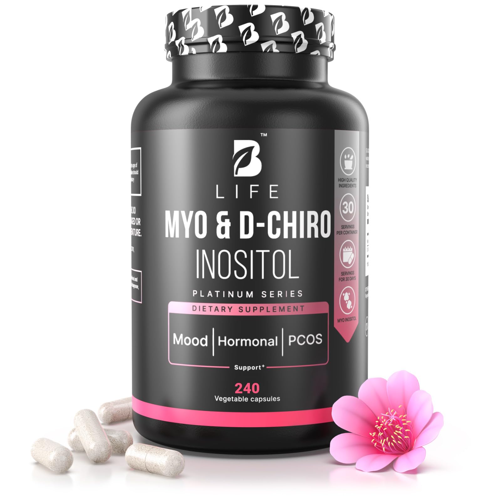 Myo-Inositol & D-Chiro Inositol by B Life - 240 Capsules | Made in USA | 40:1 Ratio | Vitamin B8 Supplement
