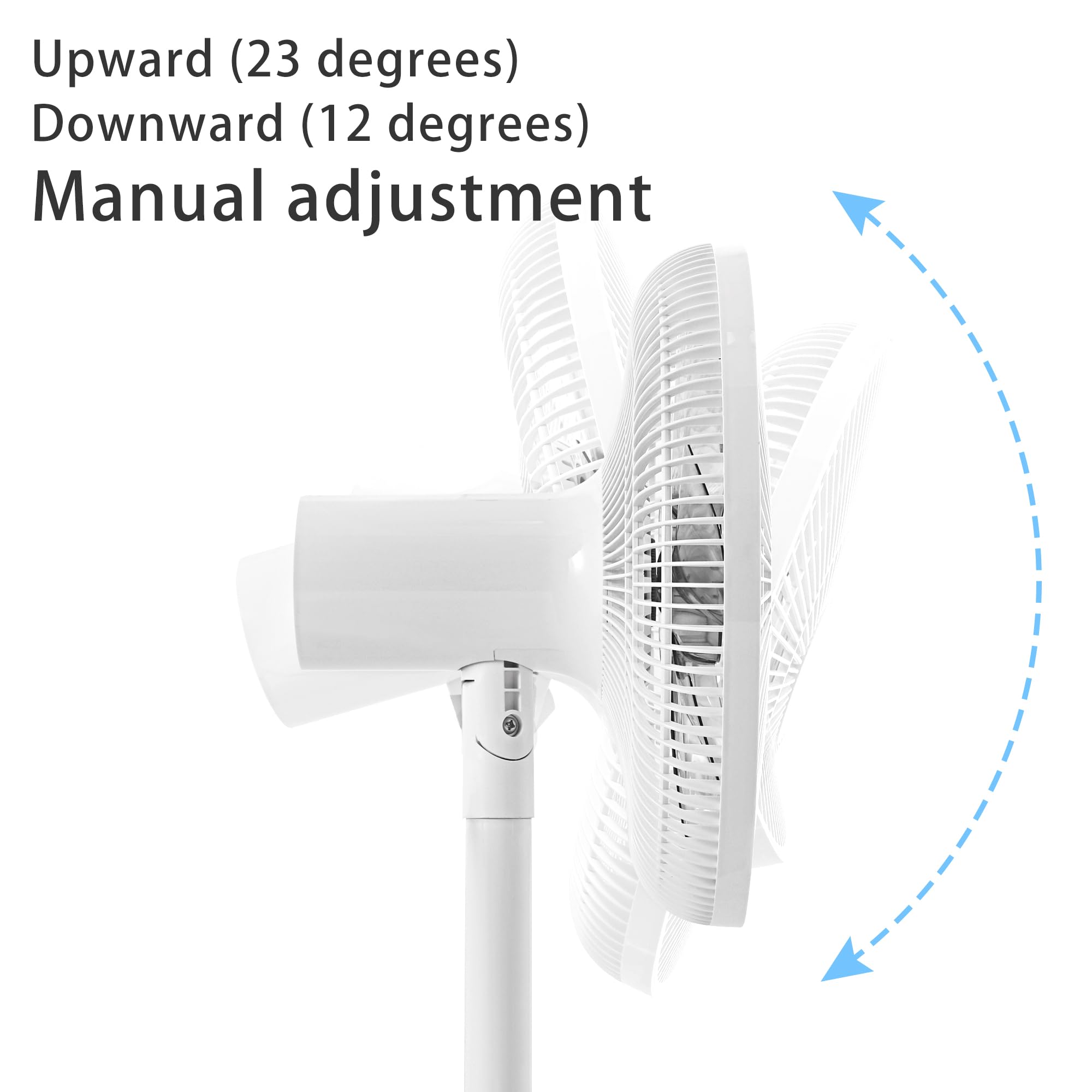 Ventilador de suelo oscilante de 4 velocidades de 7 aspas, 14.5 pulgadas, altura ajustable, ventilador de pie para el hogar, motor de CC, con control remoto, temporizador, cabeza inclinada, 5