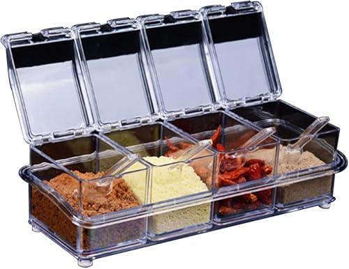 Haokaini Caja transparente de condimentos, dispensador de especias acrílicas, contenedor de almacenamiento de condimentos, organizador de especias