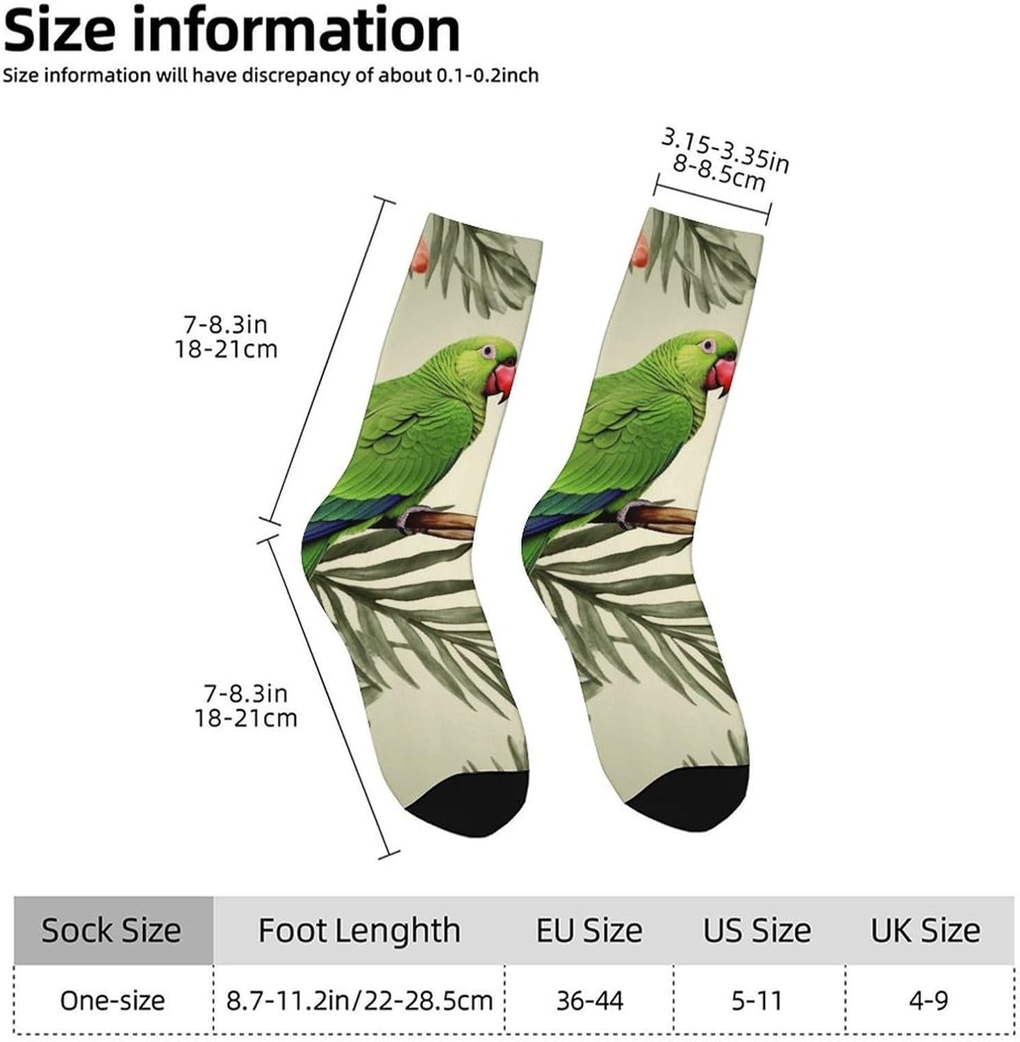 Moisture Wicking Socks, Breathable, Lightweight Crew Sock, Casual | Couple Parrots Olive Work Socks for Women Men, Elastic Soft Boot Socks for Travel, Seamless