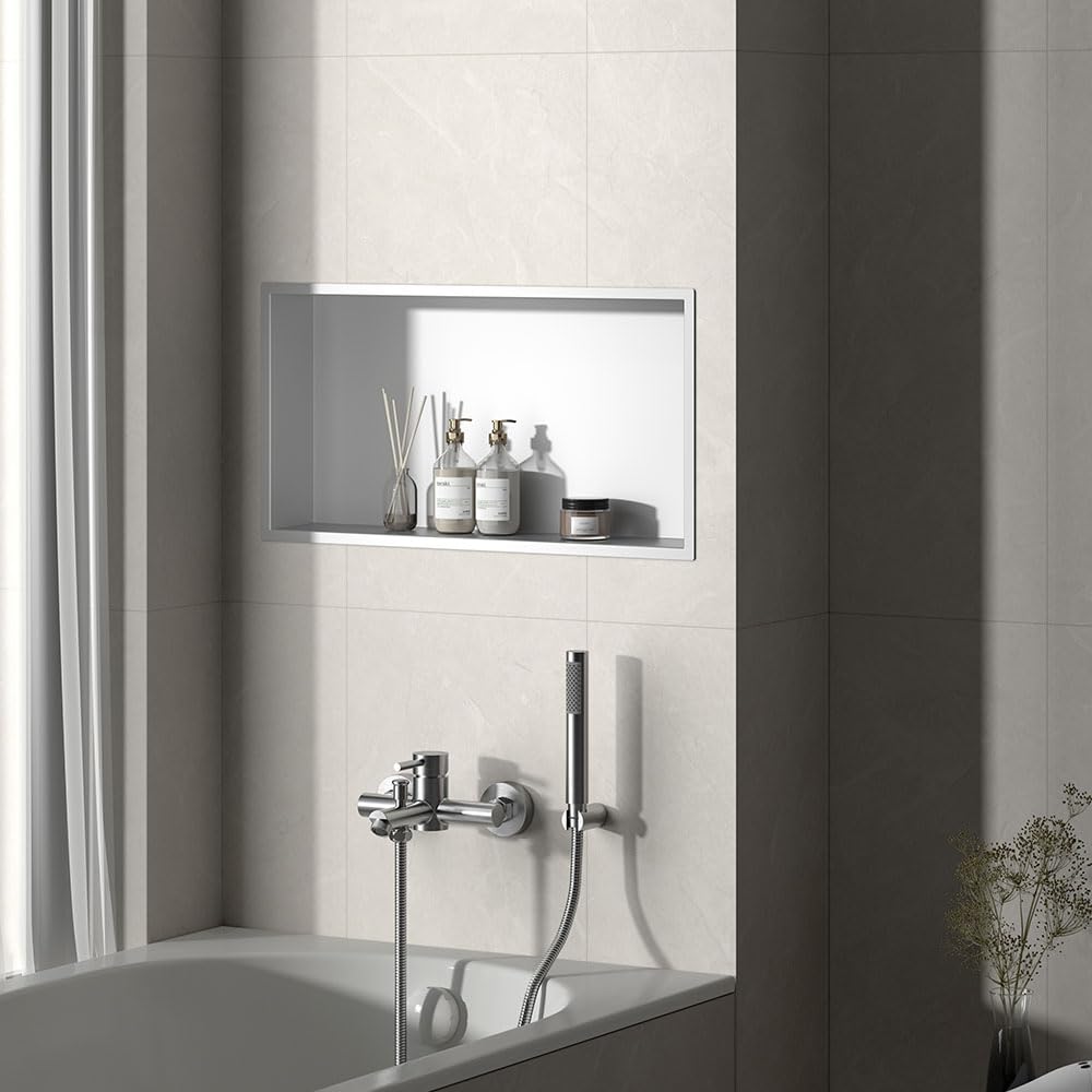 Nicho de Ducha de Acero Inoxidable, Hornacina estante de baño empotrado. 60x30x90cm en color Blanco