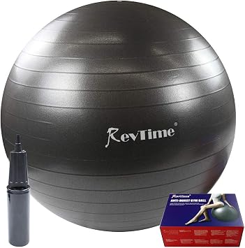 RevTime Ultra Thick Anti-Burst Gym Ball 65 cm with Air Pump Exercise Ball Great for Yoga, Balance, Fitness, Desk Chairs, Dark Gray