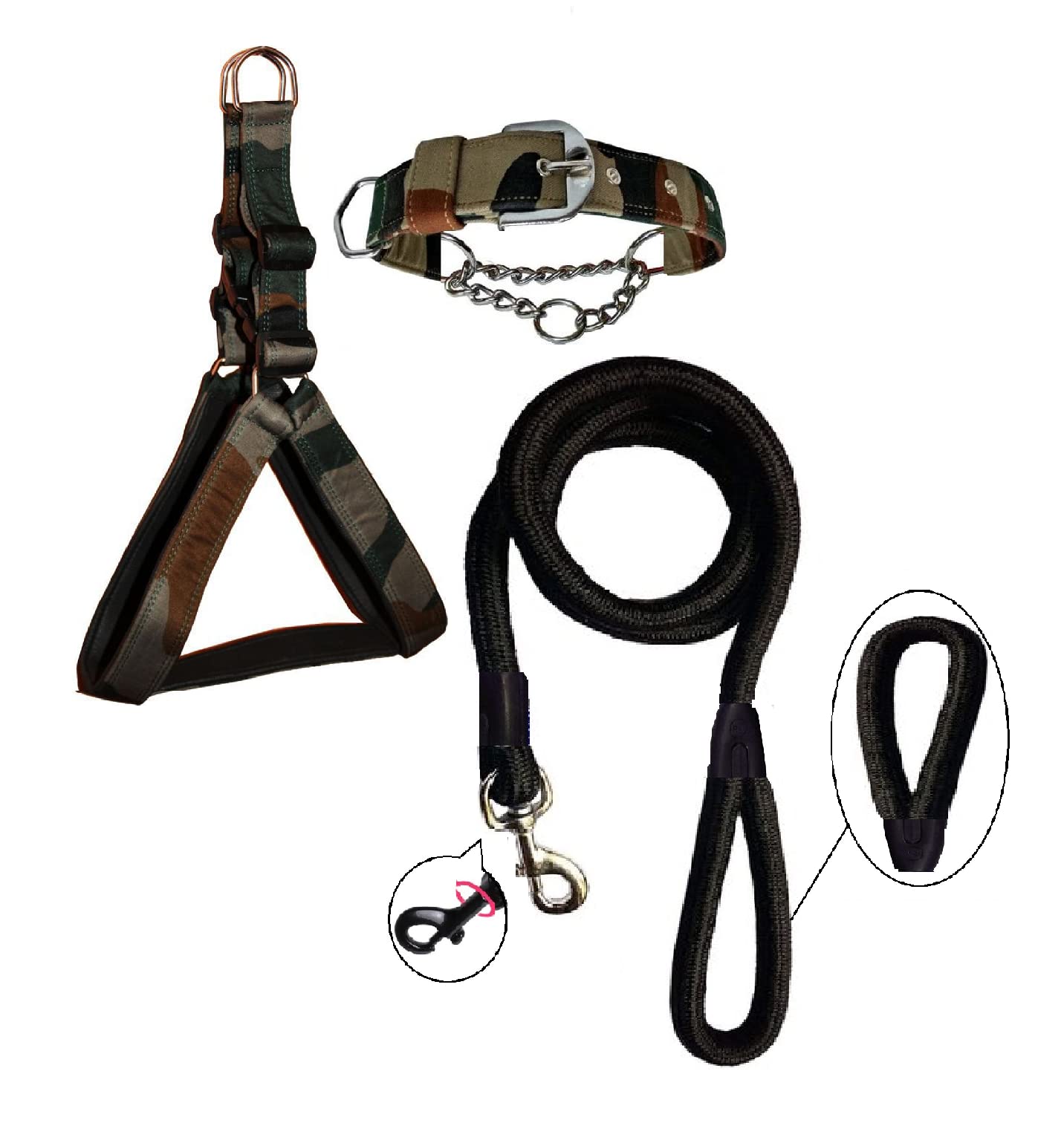 Hachiko:-(Combo of 3) Amazing Quality Nylon Padded Adjustable Dog Harness+Choke Collar+Rope(Medium,Army-Black) (B09X3GJSYY) Amazon Price History, Amazon Price Tracker