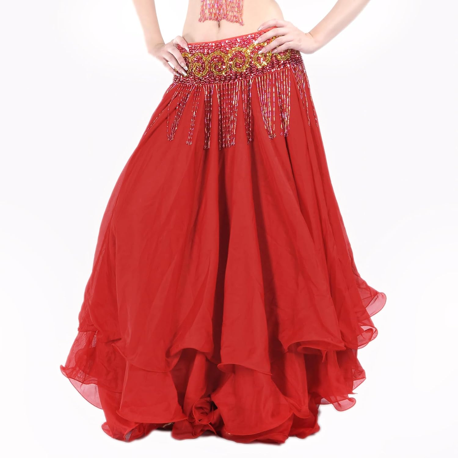 Women's Tiered Chiffon Belly Dance Maxi Skirt Belly Dance Spanish Long Skirts