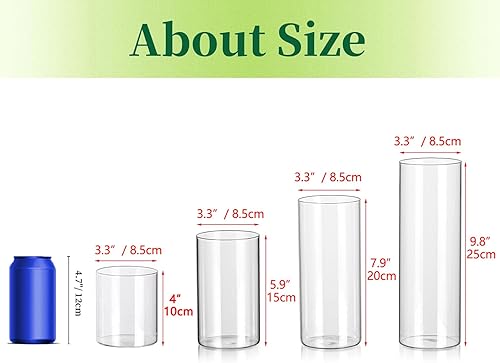 Miniatura 5 de Hewory - Jarrones cilíndricos de vidrio pequeños para centros de mesa, 6 portavelas de huracán de 4 pulgadas de alto para pilar o velas flotantes,