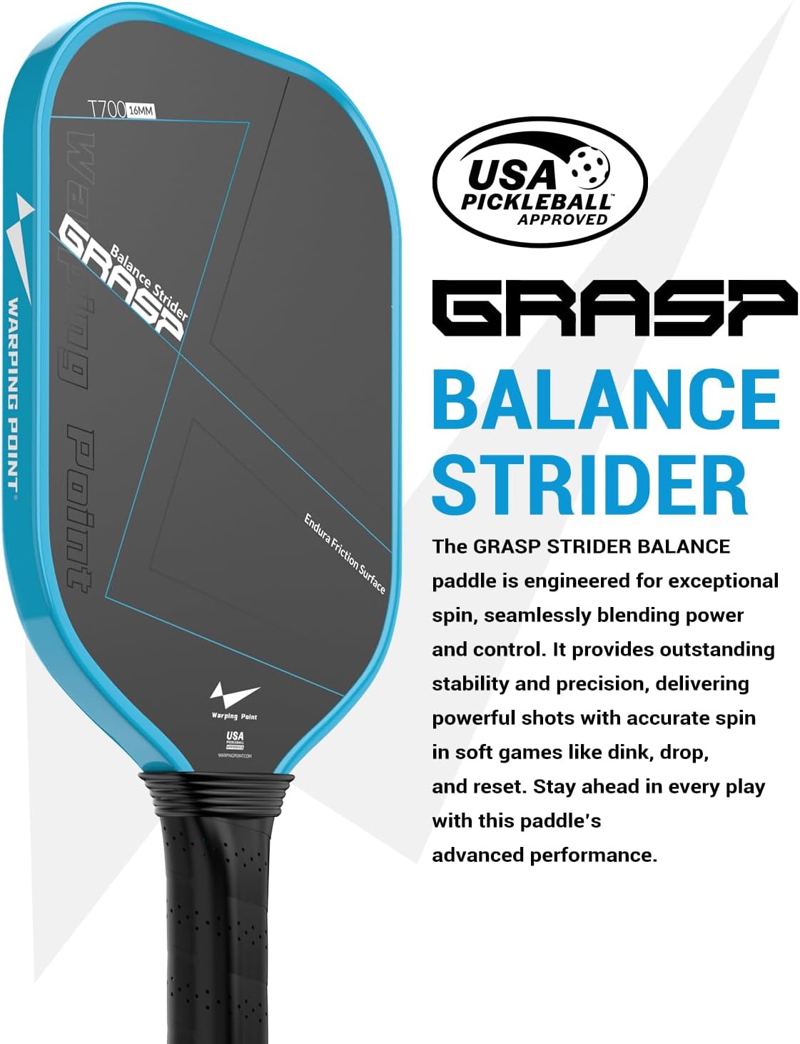 Warping Point Pickleball Paddle, Carbon Fiber Paddle with Endura Friction Surface, Polymer Honeycomb Core, Design for Ultimate Spin & Power, Large Sweet Spot & Contro, USAP Approved - Image 2