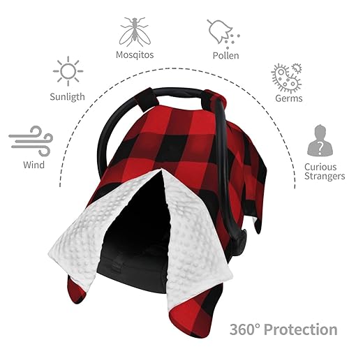 Miniatura 8 de Baby Car Seat Canopy Cover for Mom, Soft Breathable Nursing Breastfeeding Covers Multi Use Stroller Sun Shade Newborn Shower GiftRed Black Buffalo