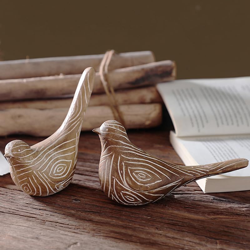 Figuritas de pájaro en resina tallada a mano, decoración hogar miniatura 6