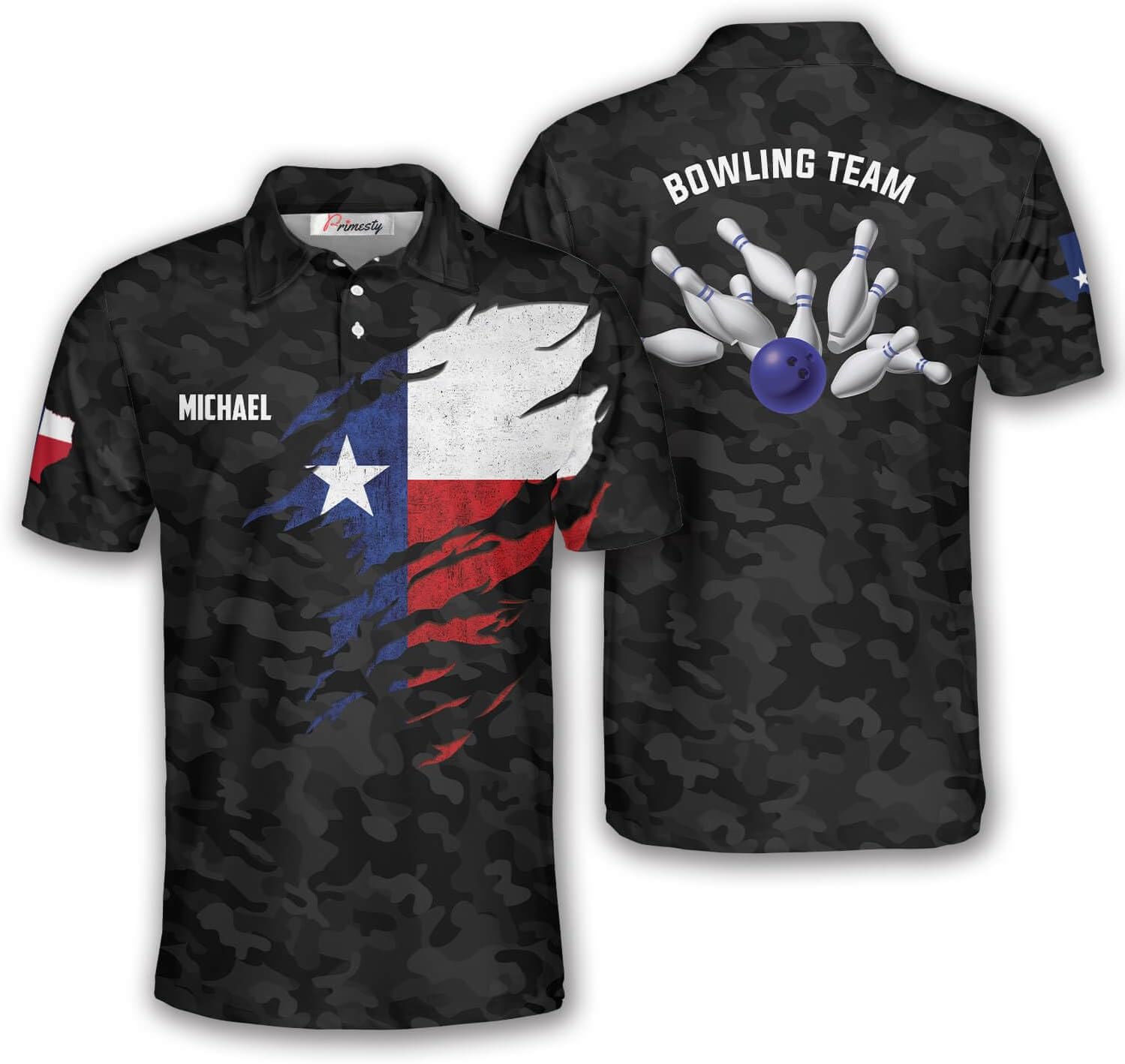 PRIMESTY Custom Texas Bowling Shirts, Proud Texas Flag Bowling Jerseys, Texas Long Horn Bowling Shirts for Men and Women