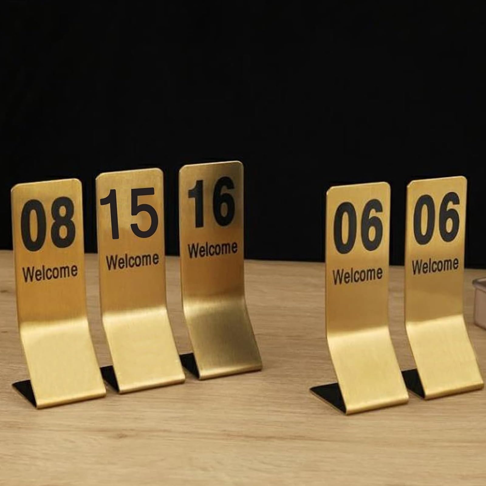 Números de pedido de mesa de acero inoxidable, pantalla vertical dorada para restaurantes, señalización múltiple, duradera y elegante para coordinación de eventos