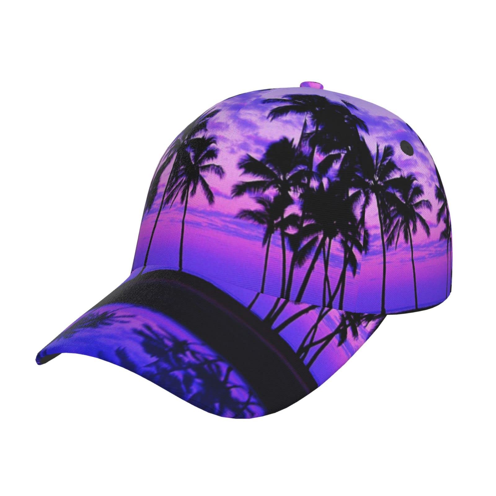 NEZIH Unisex Snapback Washed Palm Tree Purple Sunset Print Baseball Cap for Men Women - Adjustable Dad Bill Hat