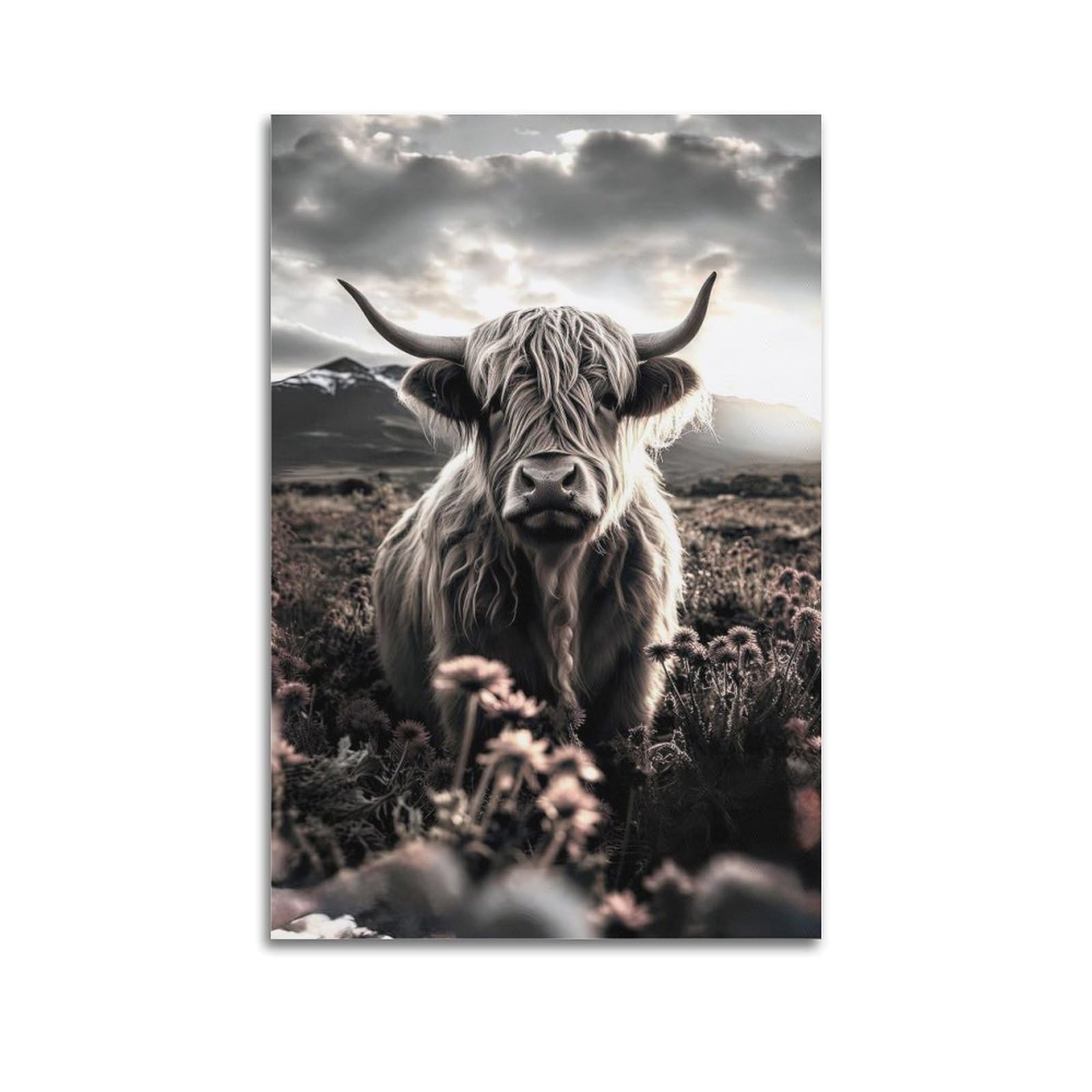 ESTE Vintage Highland Cow Animal Poster Decorative Painting Canvas Modern Art Picture 20x30inch(50x75cm)