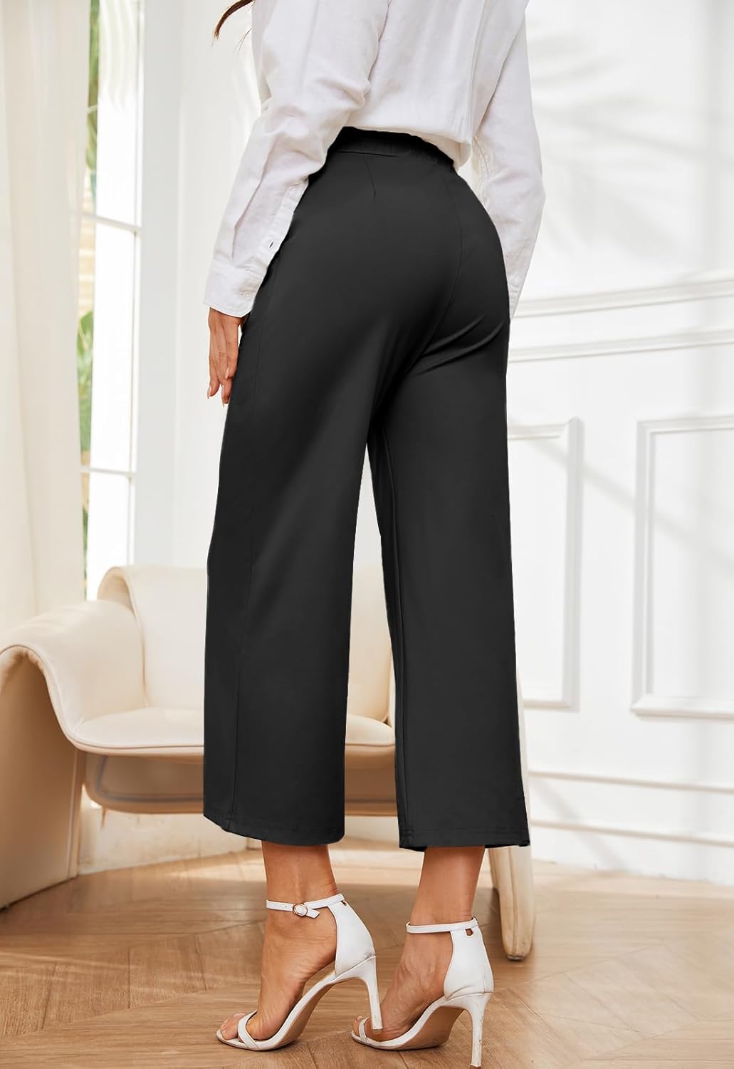 Women's Wide Leg Capri Pants Work Cropped Pants Casual Summer Capris High Waisted Crop Palazzo - Image 6