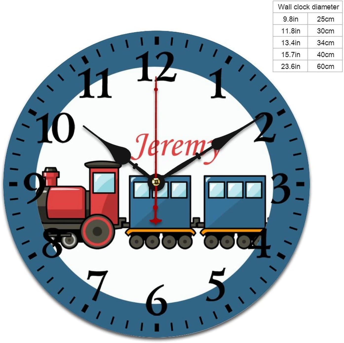 14 inch Personalized Name Train Wall Clocks Battery Operated for Kids Bedrooms Nursery School Playroom Decor,Custom Kids Name Wall Clock, Wood Round Clock Silent Decorative for Children Room Decor