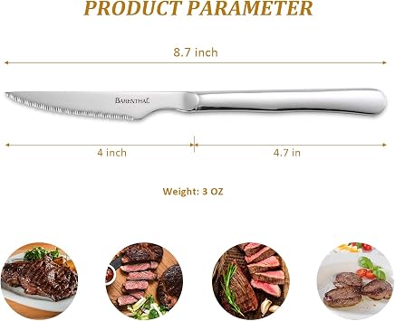 Steak Knives Set of 6, German Stainless Steel Sharp Steak Knife Set, 4.8 Inch Serrated Knives with Box, Steak Knifes for Home Party Christmas Gift