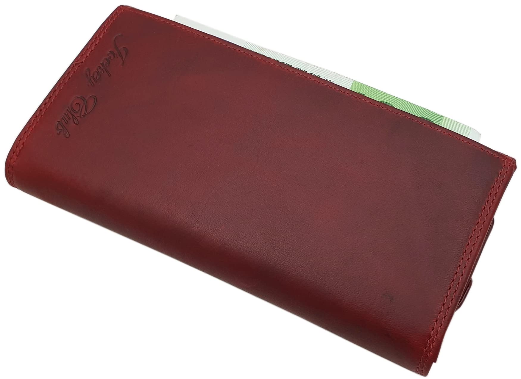 Cartera grande de piel de vacuno para mujer, con diseño de mariposa o sin motivo con protección RFID y NFC, Sin Motivo Cereza, talla única, Moderno
