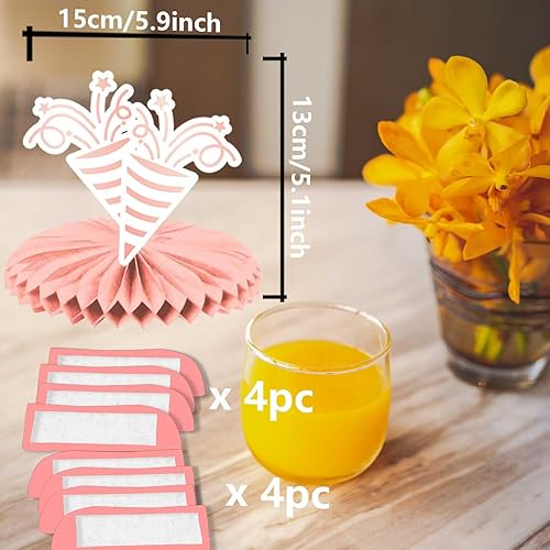 Miniatura 3 de Centros de mesa de nido de abeja de oro rosa con texto en inglés "Happy 60th Birthday", decoración de mesa para niñas y mujeres, dulce princesa de