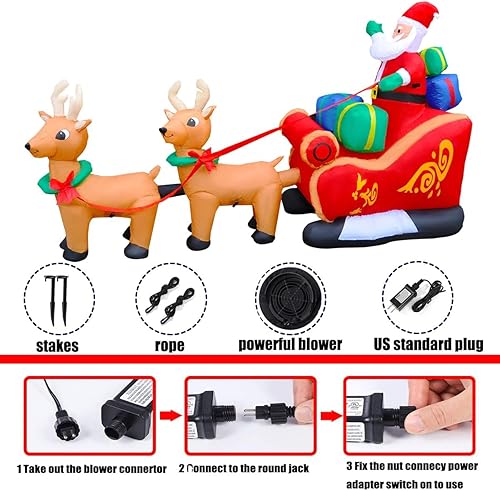 Miniatura 8 de SEASONBLOW Reno inflable de Navidad con luces LED de 8 pies, para tirar del trineo, Papá Noel, decoración de Navidad para patio, césped, jardín,
