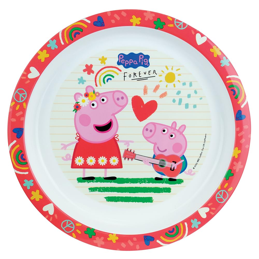 PEPPA PIG - Juego de vasos para niños con 1 asiento hueco, 16 cm de diámetro, 1 asiento de 22 cm de diámetro, 1 vaso de 220 ml, 1 cucharón de 350 ml y 1 recipiente para beber, recipiente reutilizable