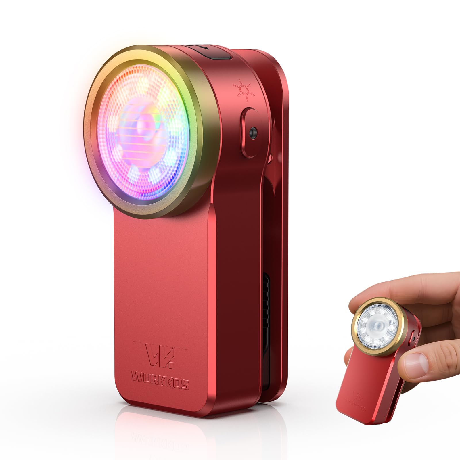 wurkkos hd03 edc flashlight rechargeable clip-on light, 680lumens mini pocket flashlight with rgb, magnetic small flat flashlight for camping, repairing, signaling, cycling (red)