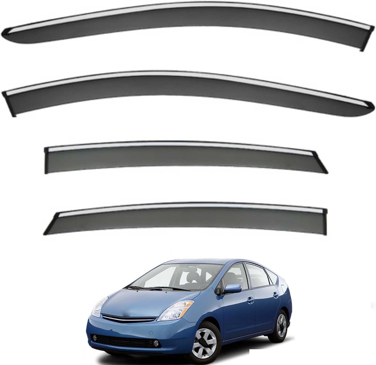 liufangfc Wind Deflectors for Prius MK2-XW20 2004-2008 – 4pc Tape-On Smoked Visors, Weatherproof, Anti-Salt/Snow, Low-Noise