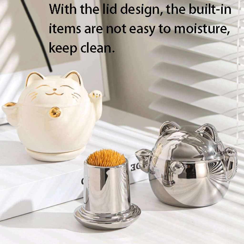 Exquisite Ceramic Toothpick Holder Kitten Toothpick Dispenser Cute Toothpick Holder Dispenser with Lid Toothpicks Container Simple Sturdy