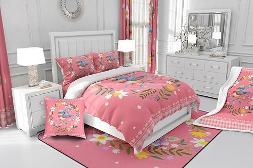 Miniatura 4 de Erosebridal Juego de colcha de colibrí, tamaño Queen, lindo juego de colcha de animales coloridos, juego de ropa de cama elegante con pájaros, funda