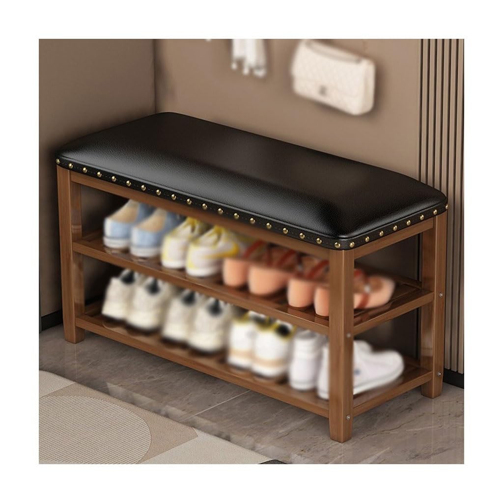 Banc d'entrée rectangulaire en bois massif pour rangement de chaussures et assise de lit
