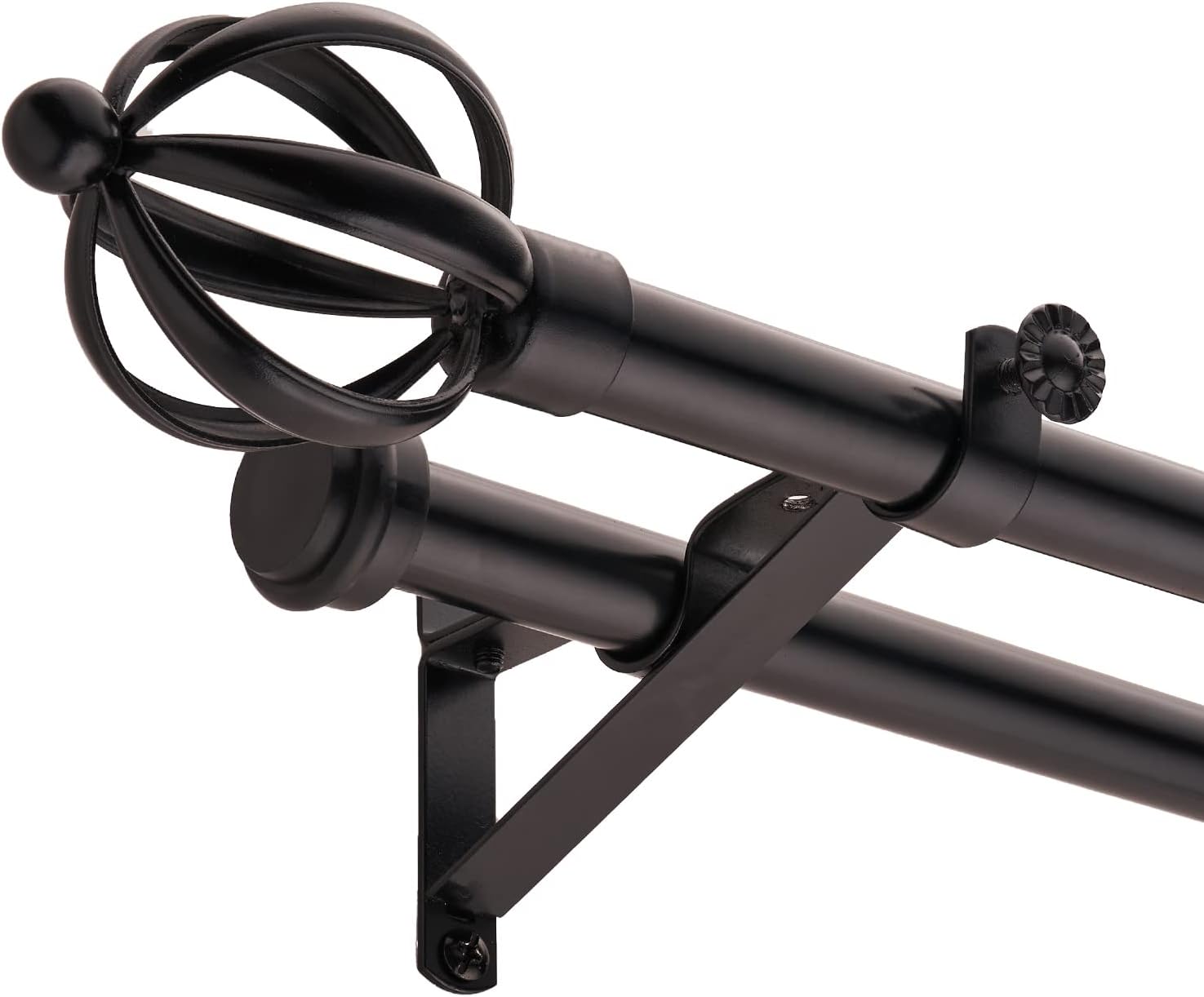 Double Curtain Rods, Window Treatment Telescoping Double Curtain Rod Set, 3/4-Inch Diameter, Adjustable Curtain Rod Adjusts from 66 to 120 Inches, Black