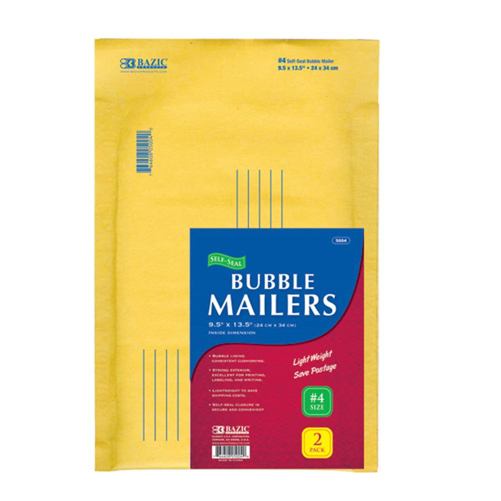BAZIC 9.5" X 13.5" (#4) Self-Seal Bubble Mailers (2/Pack)