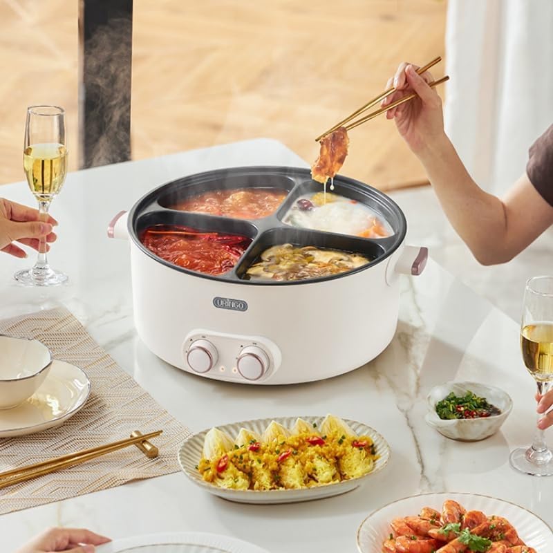 Casserole électrique de 2000W, 6L avec plusieurs compartiments et double contrôle de température, plat chaud électrique pour la maison et le dortoir