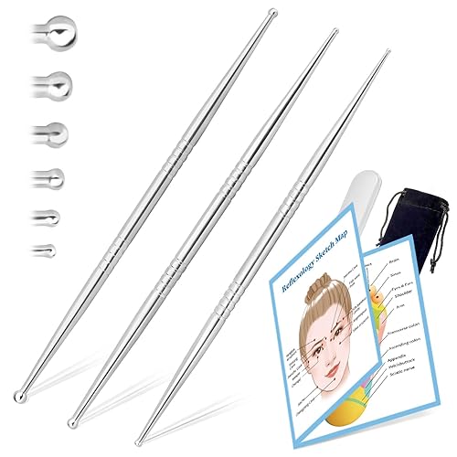 ideayard Facial Reflexology Massage Tool, 3 Pieces/6 Sized Headed Stainless
