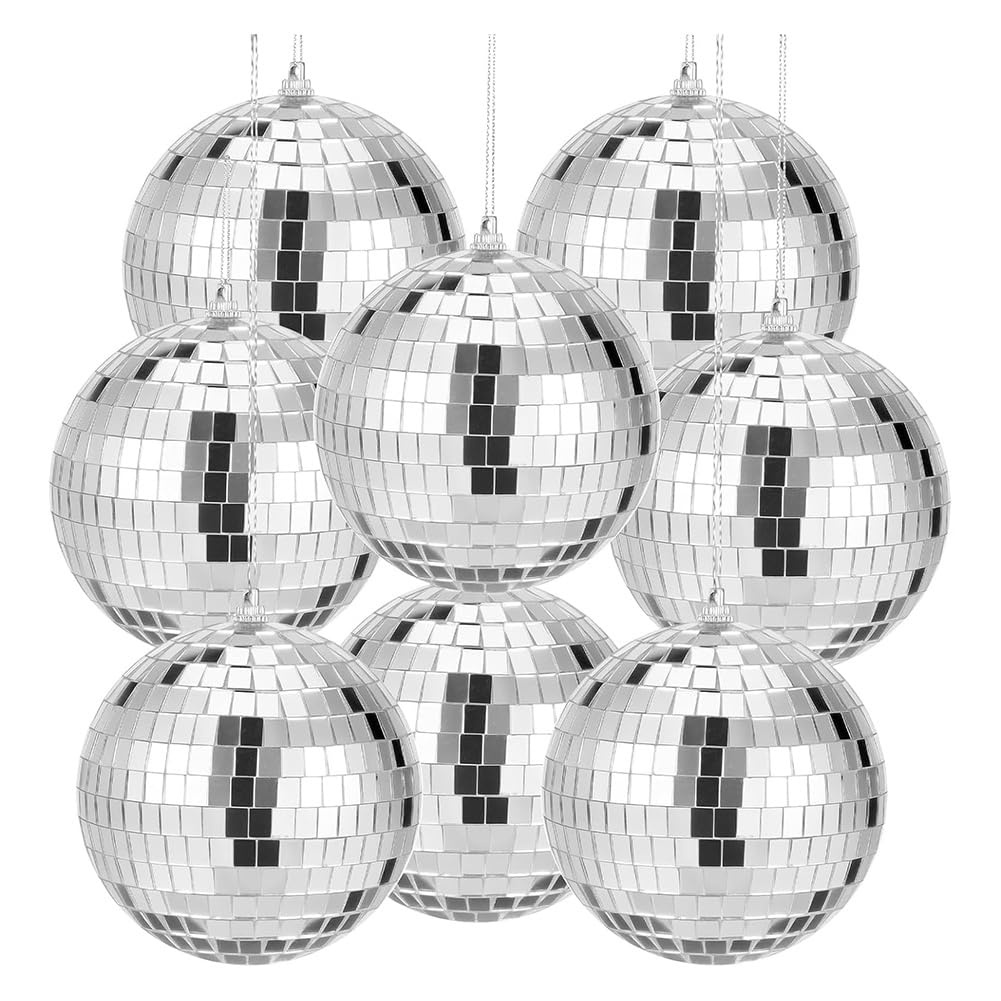 UDSKNV[KSL Disco Ball Mirror 8Pcs 4 Inch Small Hanging Mirror Ball with Attached String for Home Stage Props