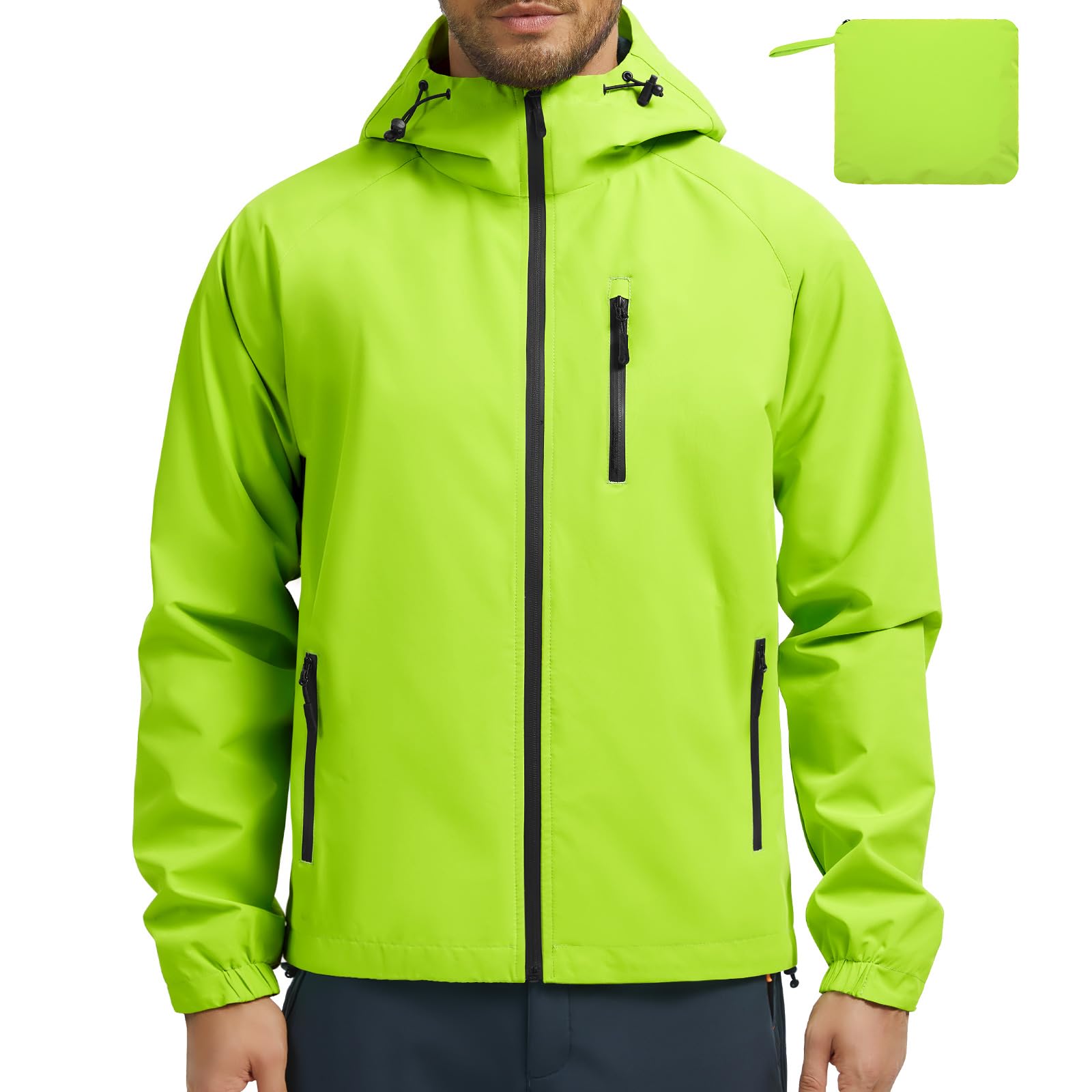 UMIPUBO Regenjacke Herren Wasserdicht Outdoorjacke Mit Kapuze Leicht Atmungsaktiv Dünne Rain Jacket Windbreaker Reflektierend Fahrradjacke Wanderjacke Übergangsjacke Laufjacke